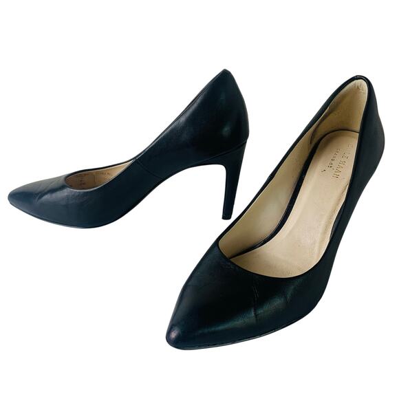 Cole Haan Size 7.5B Women's Amela Pumps Black Leather Pointed Toe Heels - Picture 1 of 12